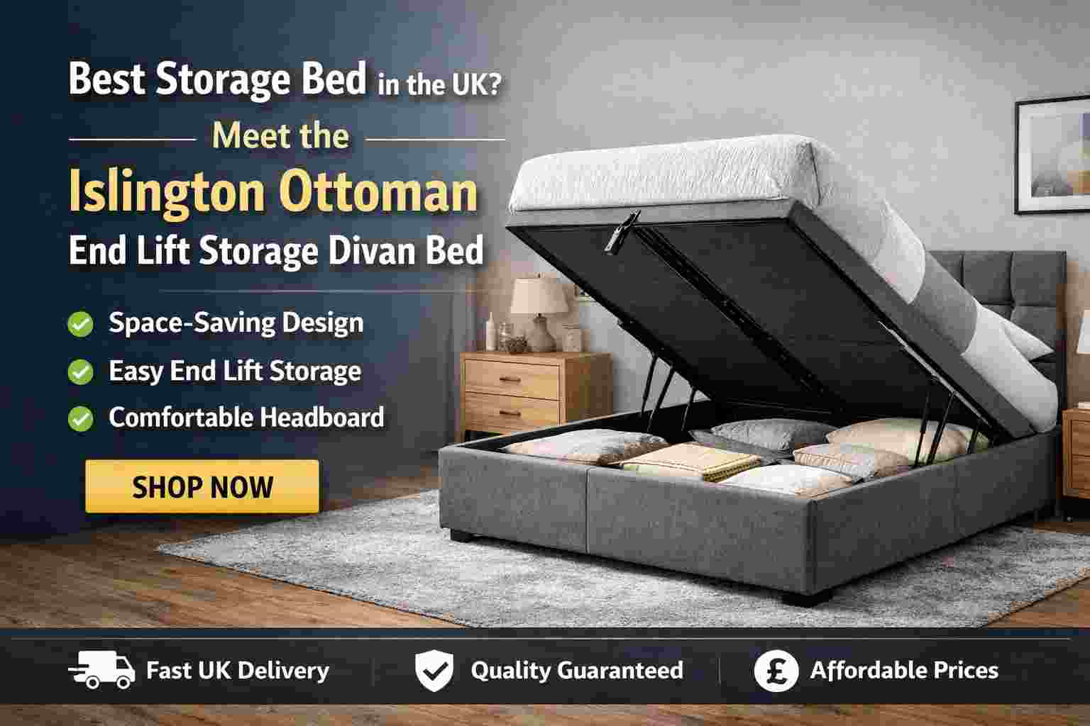 Islington Ottoman End Lift Storage Divan Bed