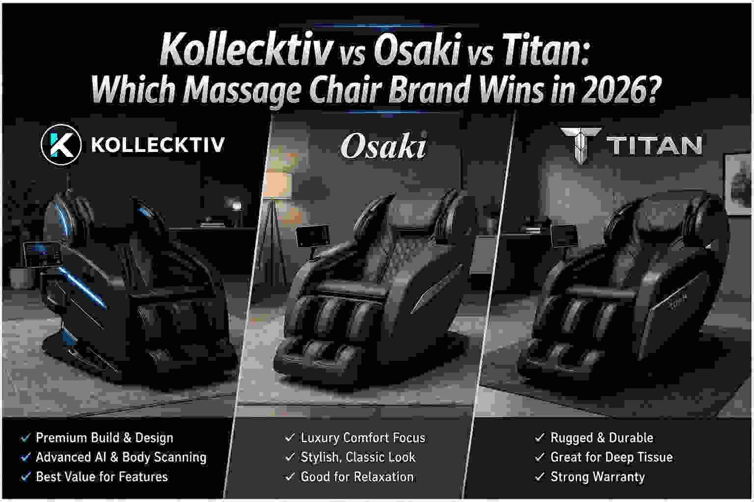 Kollecktiv vs Osaki vs Titan Massage Chairs Comparison