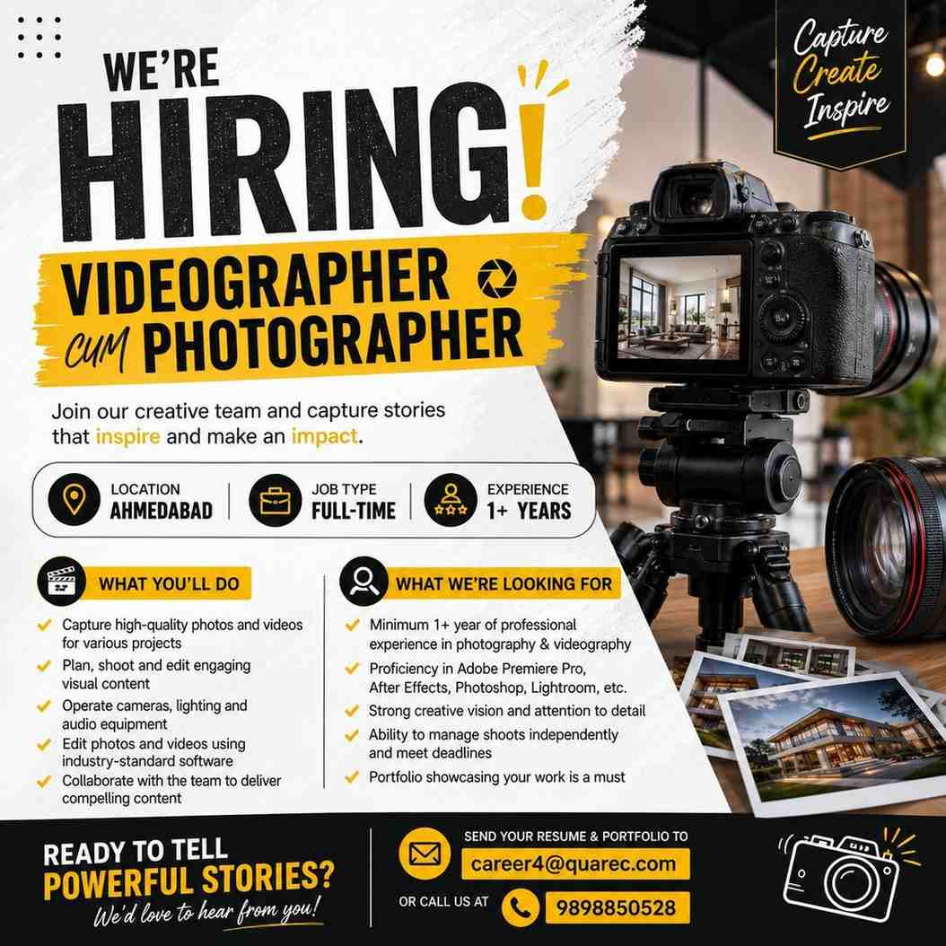 Hiring Videographer & Photographer in Ahmedabad | Quarec Resources