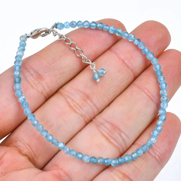 Elegant Blue Apatite Beaded Bracelet | Micro Round Bead silver plated | AA+ Blue Apatite Stone Jewelry