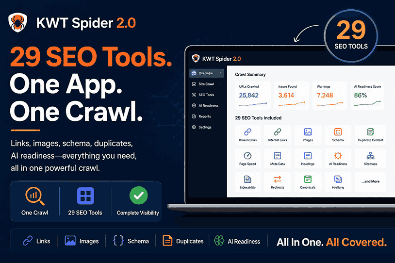 KWT Spider 2.0 Consolidates 29 SEO Tools into One App